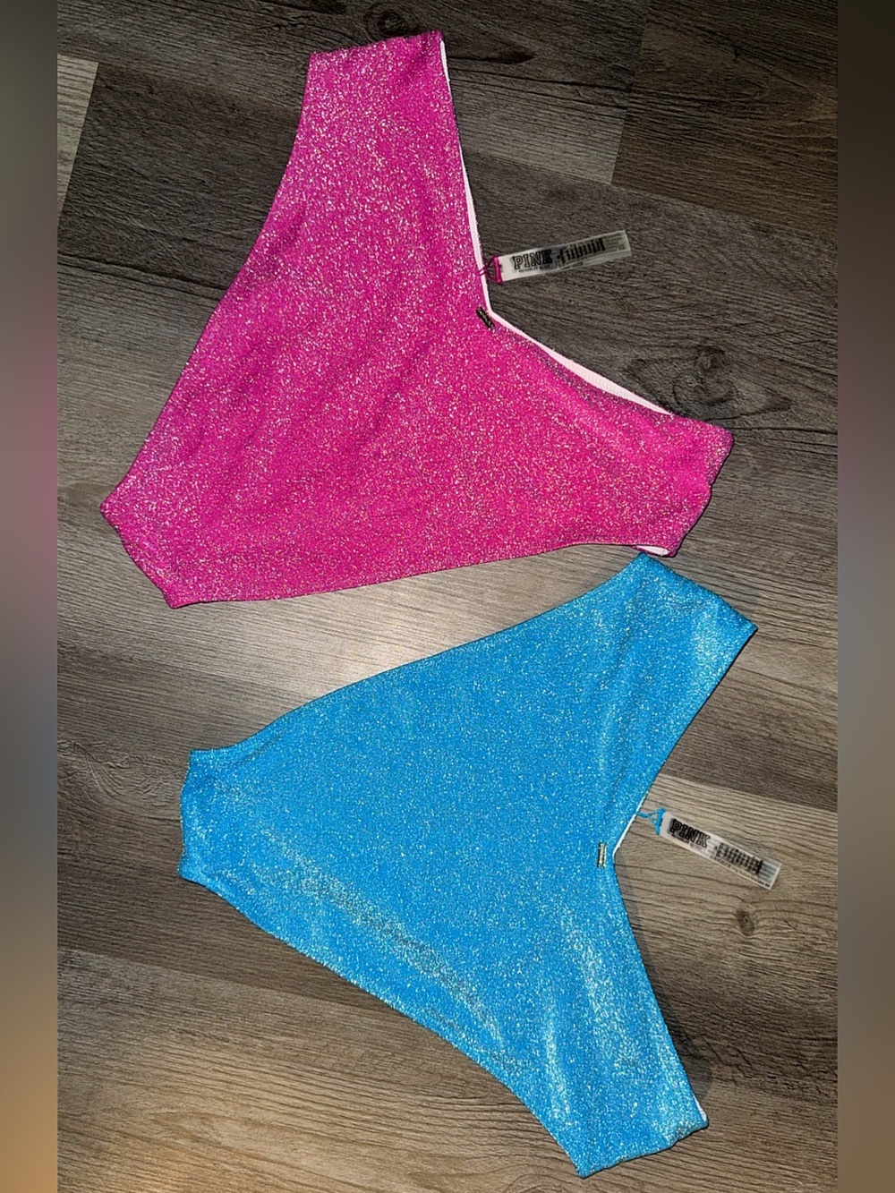 PINK Victoria's Secret Glitter Bikini Bottoms Bright Blue and Bright Pink Bundle